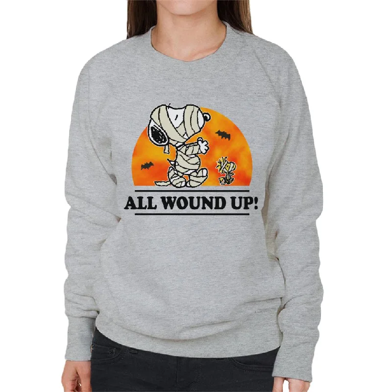 Peanuts All Wound Up Halloween Mummies Women's Sweatshirt Hoodie with V-Neck Classic Versatile Peanuts All Wound Up Halloween Mummies Women's Sweatshirt Hoodie with V-Neck Classic Versatile
