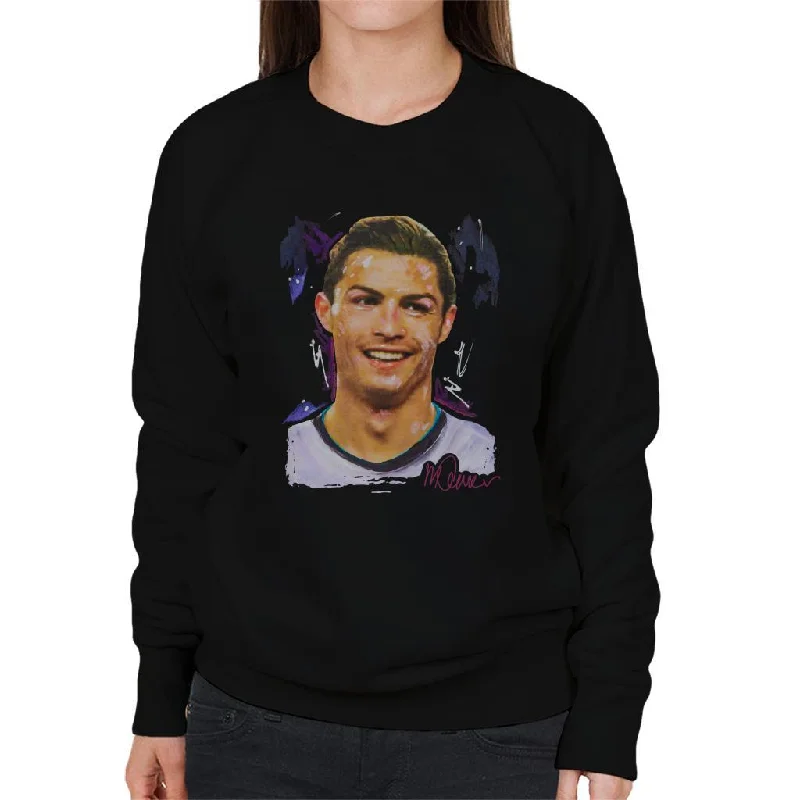 Sidney Maurer Original Portrait Of Cristiano Ronaldo Closeup Women's Sweatshirt Hoodie with Rolled Sleeves Casual Relaxed Sidney Maurer Original Portrait Of Cristiano Ronaldo Closeup Women's Sweatshirt Hoodie with Rolled Sleeves Casual Relaxed