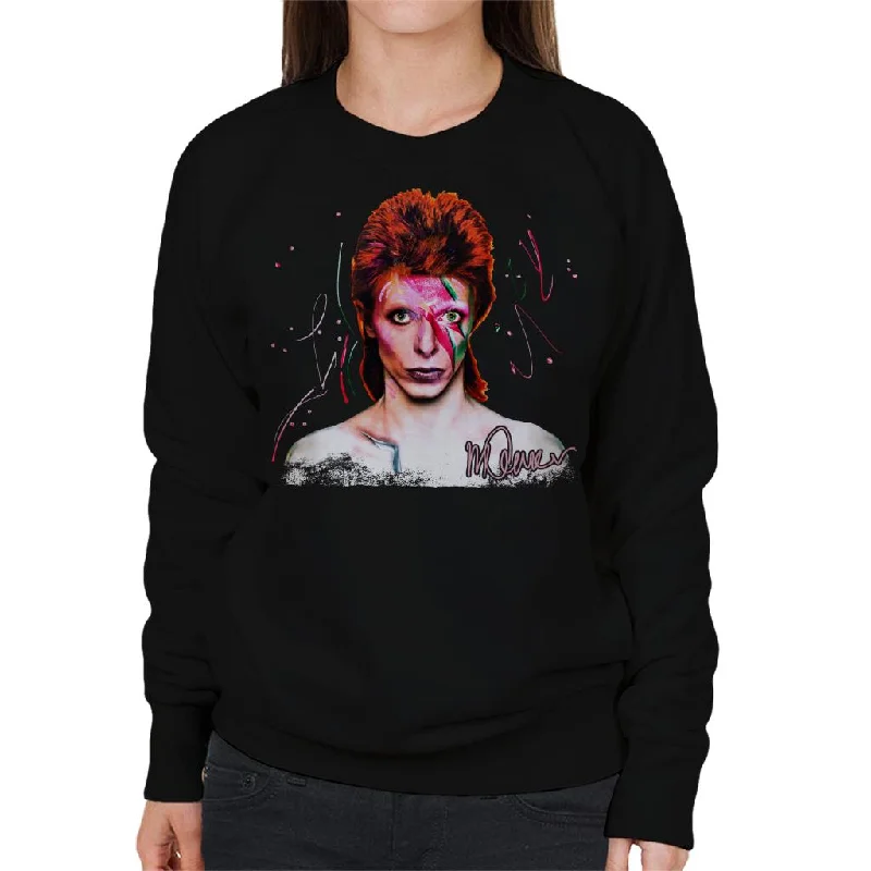 Sidney Maurer Original Portrait Of David Bowie Aladdin Sane Women's Sweatshirt Hoodie with Full-Zip Functional Layering Sidney Maurer Original Portrait Of David Bowie Aladdin Sane Women's Sweatshirt Hoodie with Full-Zip Functional Layering