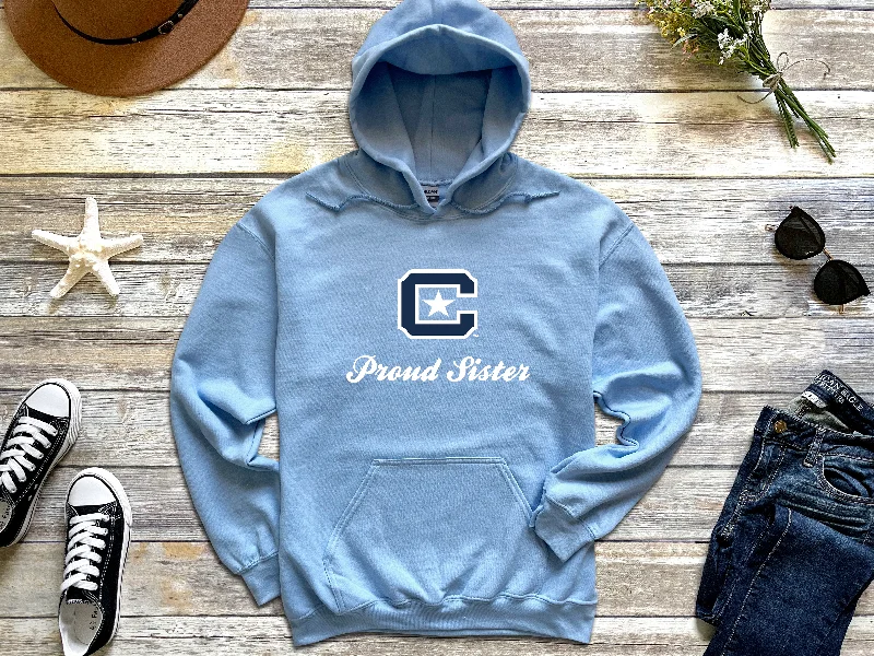 The Citadel Block C Star logo, Proud Sister, Heavy Blend™ Hooded Sweatshirt Hoodie with Raw Hem Edgy Unfinished The Citadel Block C Star logo, Proud Sister, Heavy Blend™ Hooded Sweatshirt Hoodie with Raw Hem Edgy Unfinished