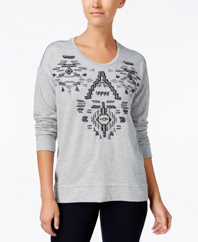 Style & Co Petite Embellished Embroidered Sweatshirt Hoodie with Earth Tones Natural Calm Style & Co Petite Embellished Embroidered Sweatshirt Hoodie with Earth Tones Natural Calm