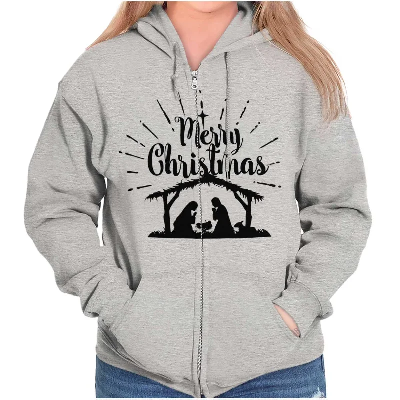 Nativity Scene Merry Christmas Zip Hoodie Hoodie with Toggle Buttons Decorative Unique Nativity Scene Merry Christmas Zip Hoodie Hoodie with Toggle Buttons Decorative Unique