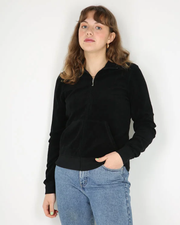 Juicy couture black backprint pink velour track sweatshirt - M Hoodie with Button Placket Classic Preppy Juicy couture black backprint pink velour track sweatshirt - M Hoodie with Button Placket Classic Preppy