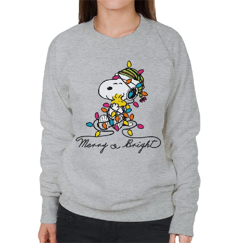 Peanuts Merry And Bright Snoopy Christmas Women's Sweatshirt Hoodie with Raglan Sleeves Sporty Comfortable Peanuts Merry And Bright Snoopy Christmas Women's Sweatshirt Hoodie with Raglan Sleeves Sporty Comfortable