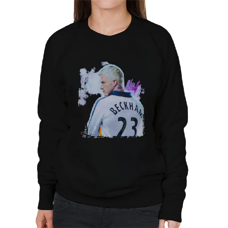 Sidney Maurer Original Portrait Of David Beckham Real Madrid Kit Women's Sweatshirt Hoodie with Emblem Brand Identity Sidney Maurer Original Portrait Of David Beckham Real Madrid Kit Women's Sweatshirt Hoodie with Emblem Brand Identity