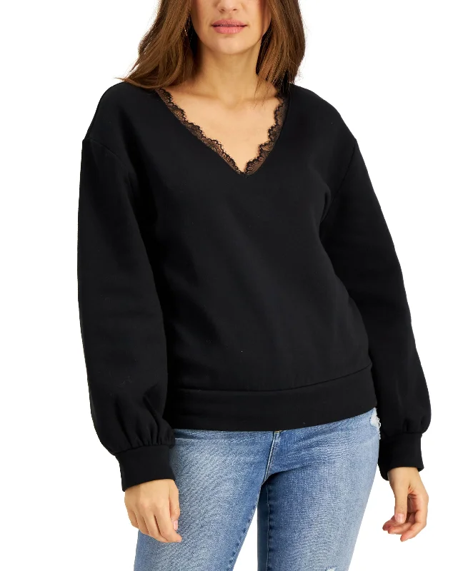 INC International Concepts Lace Trim Sweatshirt Hoodie with High-Low Hem Asymmetrical Trendy INC International Concepts Lace Trim Sweatshirt Hoodie with High-Low Hem Asymmetrical Trendy
