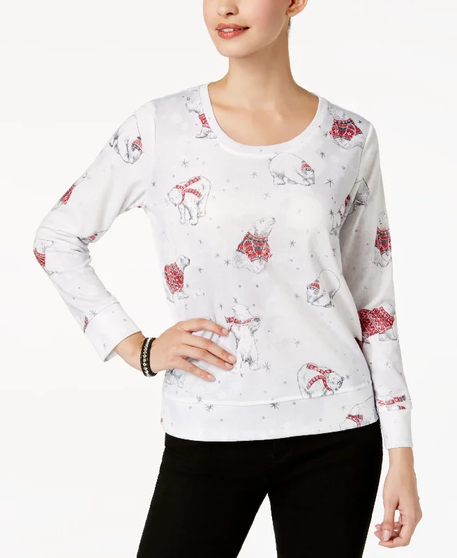 Style & Co Petite Embellished Polar Bear Print Sweatshirt Hoodie with Puffed Sleeves Voluminous Trendy Style & Co Petite Embellished Polar Bear Print Sweatshirt Hoodie with Puffed Sleeves Voluminous Trendy