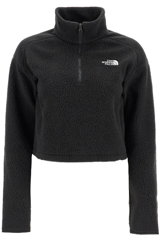 Sherpa Fleece Cropped Sweatshirt In - Black Hoodie with Button Placket Classic Preppy Sherpa Fleece Cropped Sweatshirt In - Black Hoodie with Button Placket Classic Preppy