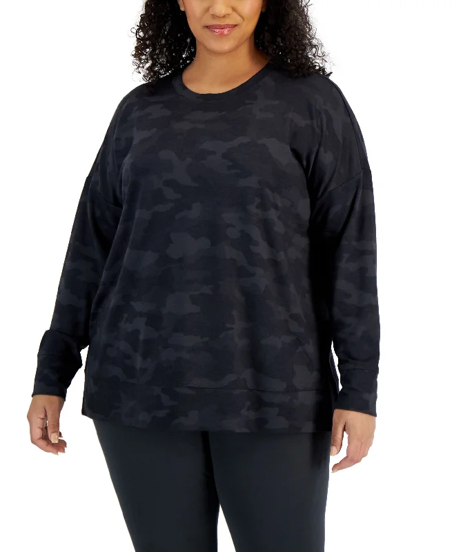 ID Ideology Plus Size Camouflage Print Sweatshirt Hoodie with Rolled Sleeves Casual Relaxed ID Ideology Plus Size Camouflage Print Sweatshirt Hoodie with Rolled Sleeves Casual Relaxed