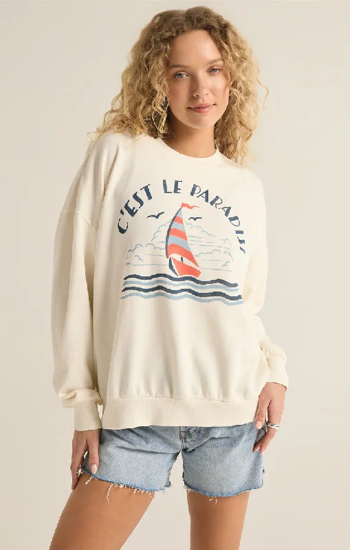 Z-Supply LE PARADIS SUNDAY SWEATSHIRT - SEA SALT Hoodie with Drop Shoulder Relaxed Streetwear Z-Supply LE PARADIS SUNDAY SWEATSHIRT - SEA SALT Hoodie with Drop Shoulder Relaxed Streetwear