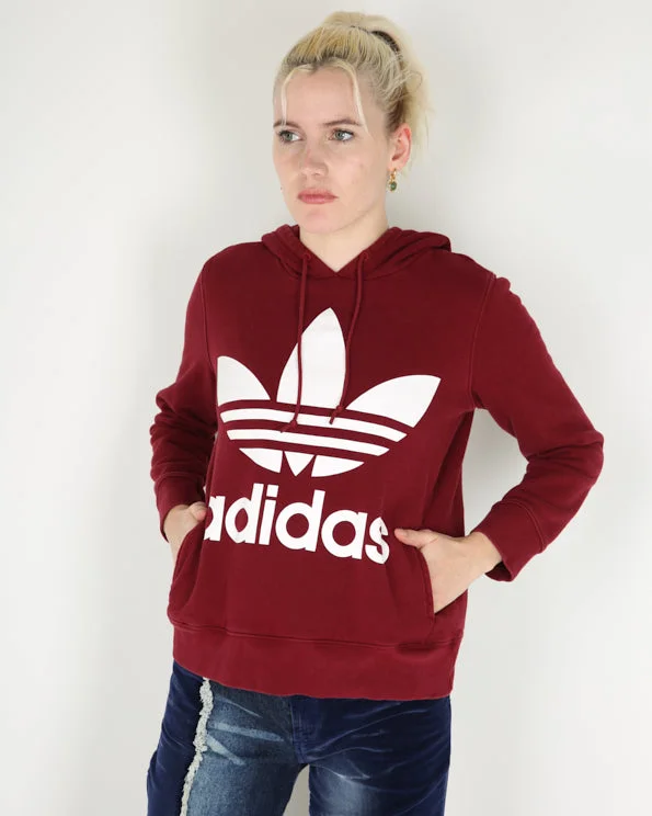 Vintage Adidas Originals Trefoil logo hoodie in burgundy - S Hoodie with Drawstring Waist Adjustable Fitted Vintage Adidas Originals Trefoil logo hoodie in burgundy - S Hoodie with Drawstring Waist Adjustable Fitted