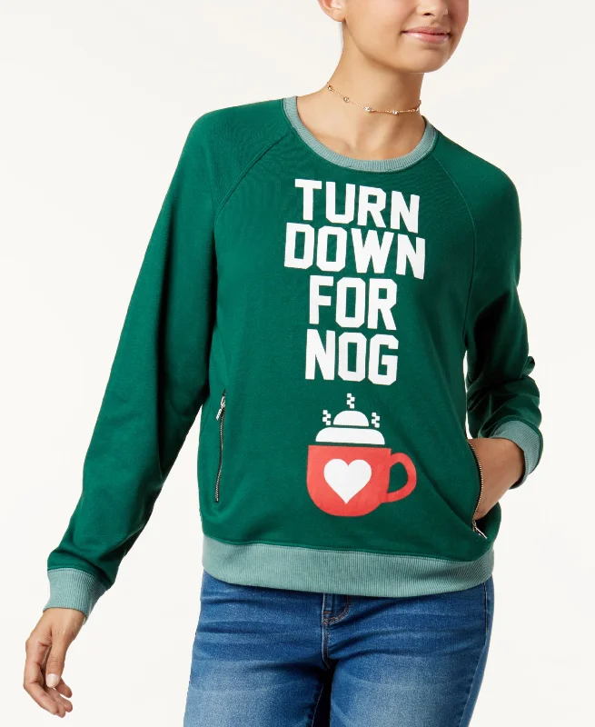 Doe Juniors Turn Down For Nog Raglan Sweatshirt Hoodie with Applique Textured Unique Doe Juniors Turn Down For Nog Raglan Sweatshirt Hoodie with Applique Textured Unique