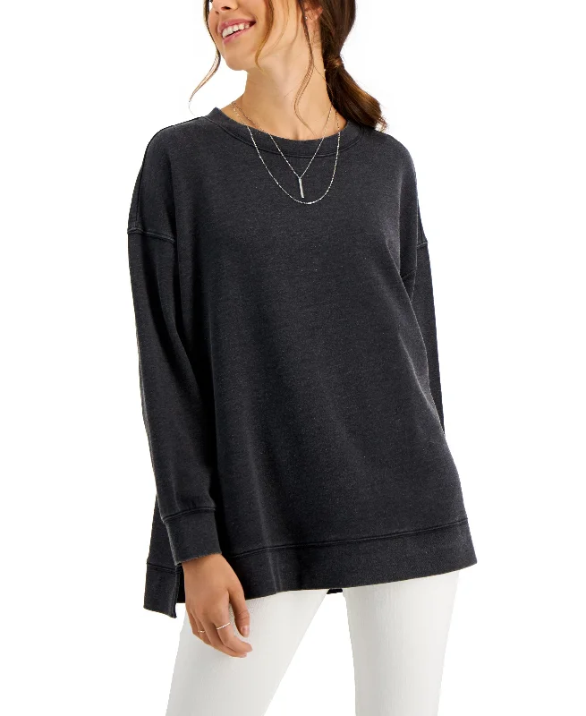 Style & Co Petite Drop Shoulder Sweatshirt Hoodie with Hem Applique Textured Unique