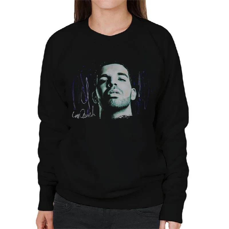 Sidney Maurer Original Portrait Of Drake OVOXO Women's Sweatshirt Hoodie with Puffed Sleeves Voluminous Trendy Sidney Maurer Original Portrait Of Drake OVOXO Women's Sweatshirt Hoodie with Puffed Sleeves Voluminous Trendy