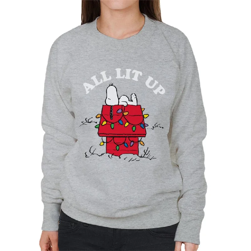 Peanuts Christmas All Lit Up Snoopy Women's Sweatshirt Hoodie with Embroidery Detailed Premium Peanuts Christmas All Lit Up Snoopy Women's Sweatshirt Hoodie with Embroidery Detailed Premium