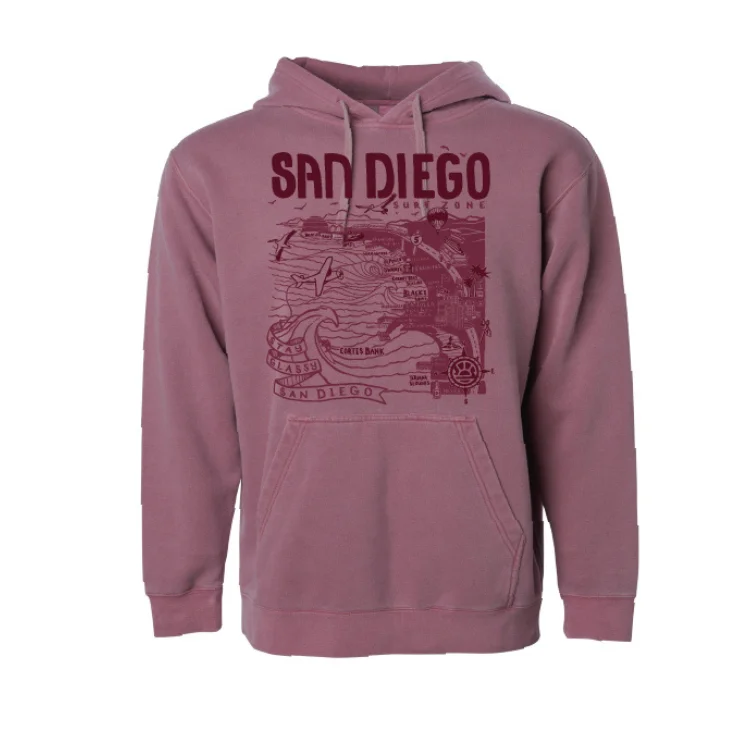 SunDiego Map Hoodie - Pigment Maroon/Rust/Deep Maroon Hoodie with Velcro Closure Adjustable Secure SunDiego Map Hoodie - Pigment Maroon/Rust/Deep Maroon Hoodie with Velcro Closure Adjustable Secure