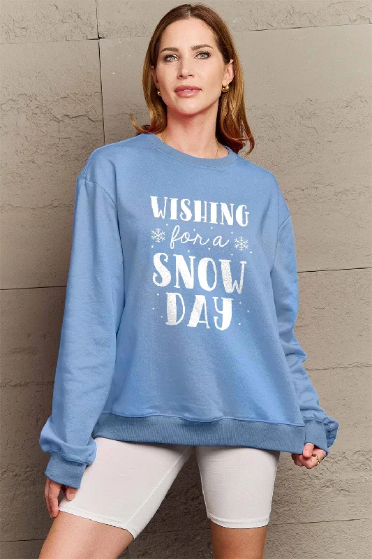 Simply Love Full Size WISHING FOR A SNOW DAY Round Neck Sweatshirt Hoodie with Hem Drawcord Adjustable Customizable Simply Love Full Size WISHING FOR A SNOW DAY Round Neck Sweatshirt Hoodie with Hem Drawcord Adjustable Customizable