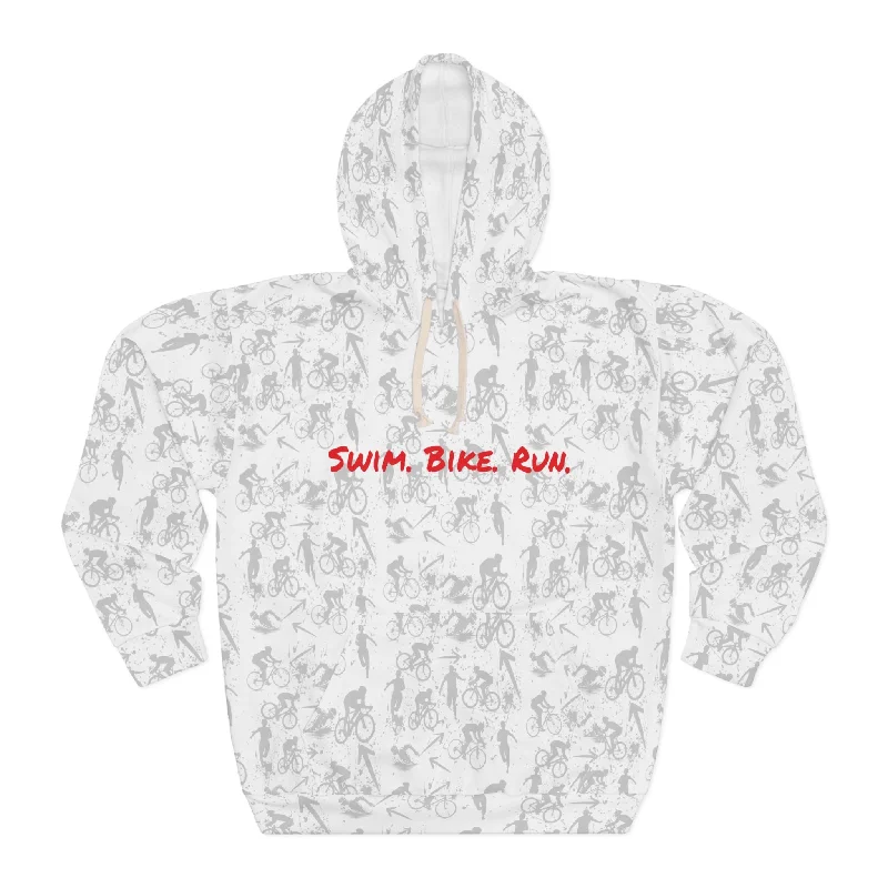 Swim Bike Run on Custom Triathlon Grudge White Pattern Hoodie - Unisex Hoodie with Rolled Sleeves Casual Relaxed Swim Bike Run on Custom Triathlon Grudge White Pattern Hoodie - Unisex Hoodie with Rolled Sleeves Casual Relaxed