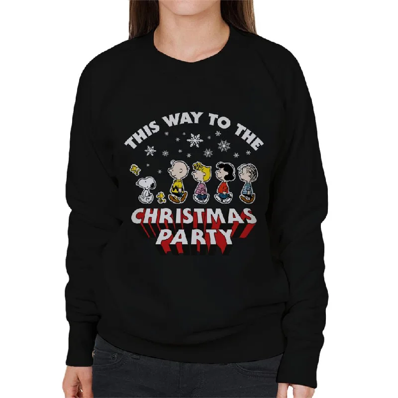 Peanuts Christmas This Way To The Christmas Party Women's Sweatshirt Hoodie with Drawstring Waist Adjustable Fitted Peanuts Christmas This Way To The Christmas Party Women's Sweatshirt Hoodie with Drawstring Waist Adjustable Fitted