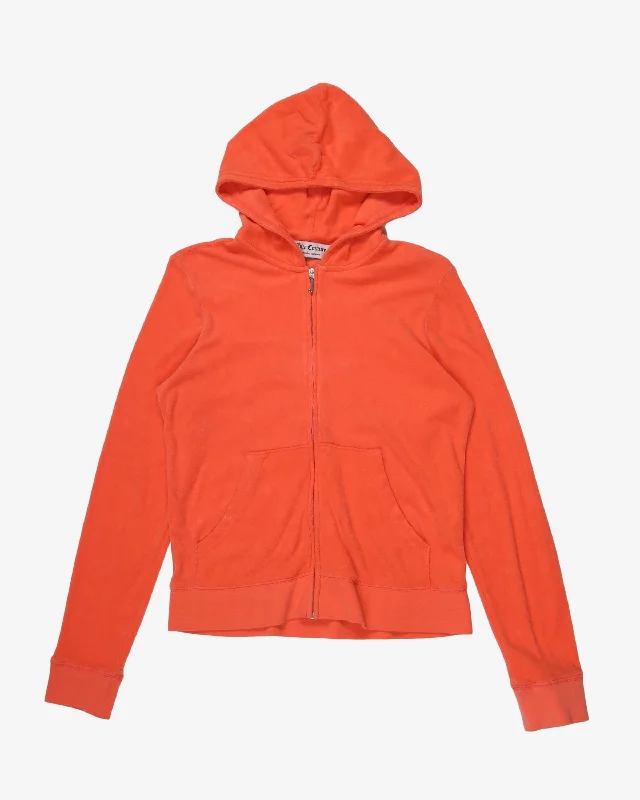 Juicy Couture Peach Zip-Up Hooded Sweatshirt - L Hoodie with Sequins Glamorous Eye-catching Juicy Couture Peach Zip-Up Hooded Sweatshirt - L Hoodie with Sequins Glamorous Eye-catching