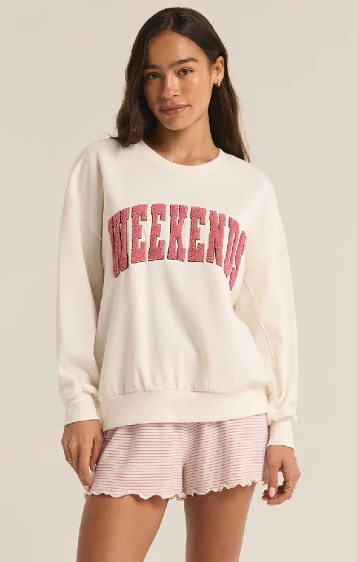 Z-Supply OVERSIZED WEEKENDS SWEATSHIRT - Bone Hoodie with Button Placket Classic Preppy