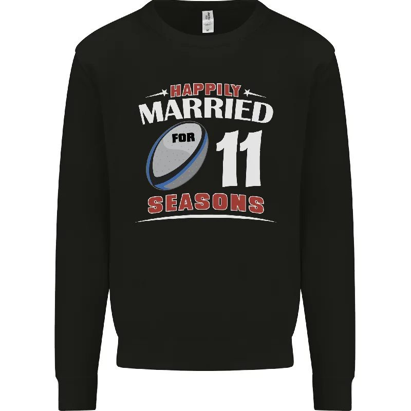 11 Year Wedding Anniversary 11th Rugby Mens Sweatshirt Jumper Hoodie with Side Slits Relaxed Casual 11 Year Wedding Anniversary 11th Rugby Mens Sweatshirt Jumper Hoodie with Side Slits Relaxed Casual