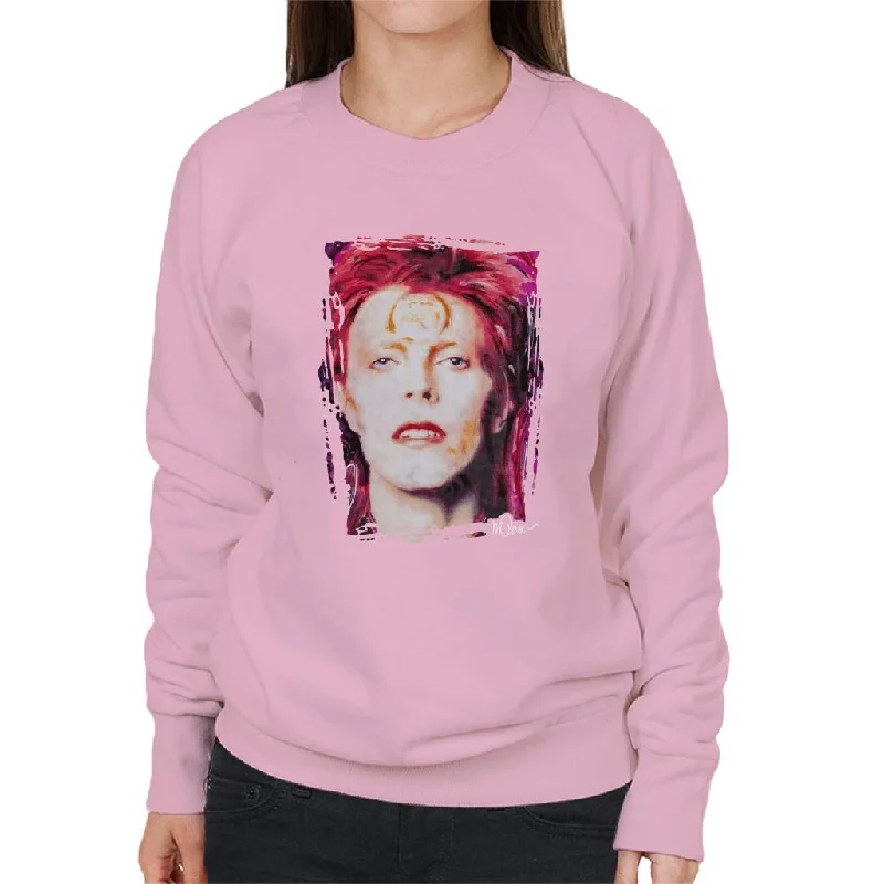 Sidney Maurer Original Portrait Of David Bowie Red Hair Women's Sweatshirt Hoodie with Hem Drawcord Adjustable Customizable Sidney Maurer Original Portrait Of David Bowie Red Hair Women's Sweatshirt Hoodie with Hem Drawcord Adjustable Customizable