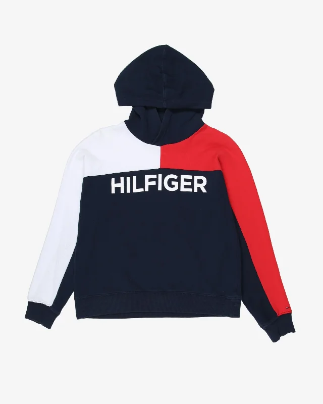tommy hilfiger blue print logo hoodie - xs Hoodie with Rolled Sleeves Casual Relaxed tommy hilfiger blue print logo hoodie - xs Hoodie with Rolled Sleeves Casual Relaxed