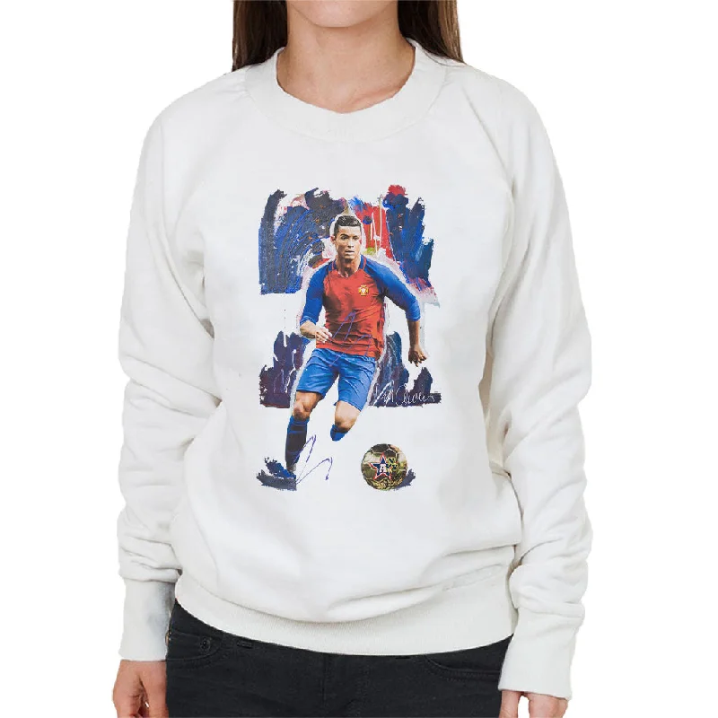 Sidney Maurer Original Portrait Of Cristiano Ronaldo Women's Sweatshirt Hoodie with Hem Detail Decorative Unique Sidney Maurer Original Portrait Of Cristiano Ronaldo Women's Sweatshirt Hoodie with Hem Detail Decorative Unique