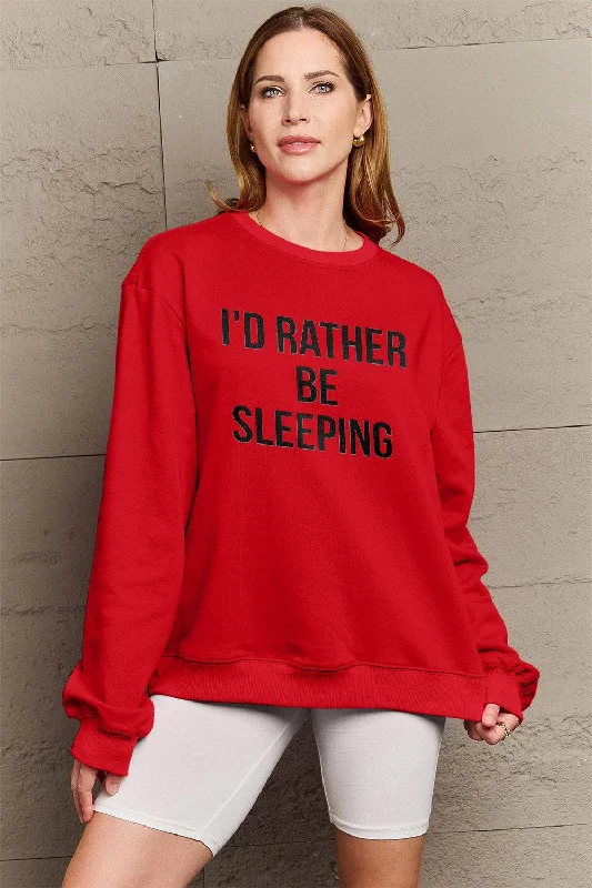 Simply Love Full Size I'D RATHER BE SLEEPING Round Neck Sweatshirt Hoodie with High-Low Hem Asymmetrical Trendy Simply Love Full Size I'D RATHER BE SLEEPING Round Neck Sweatshirt Hoodie with High-Low Hem Asymmetrical Trendy
