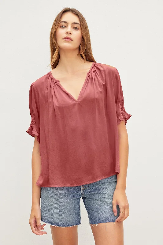 CALISSA SPLIT NECK BLOUSE Embroidered Floral Blouse