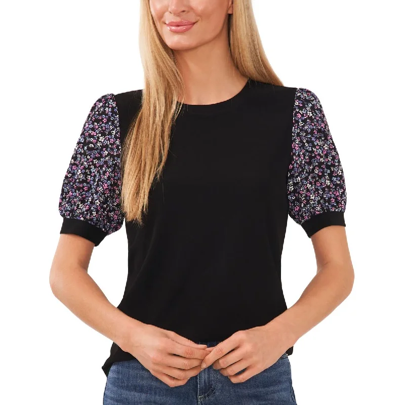 CeCe Womens Floral Crewneck Blouse Subtle Shimmer Blouse