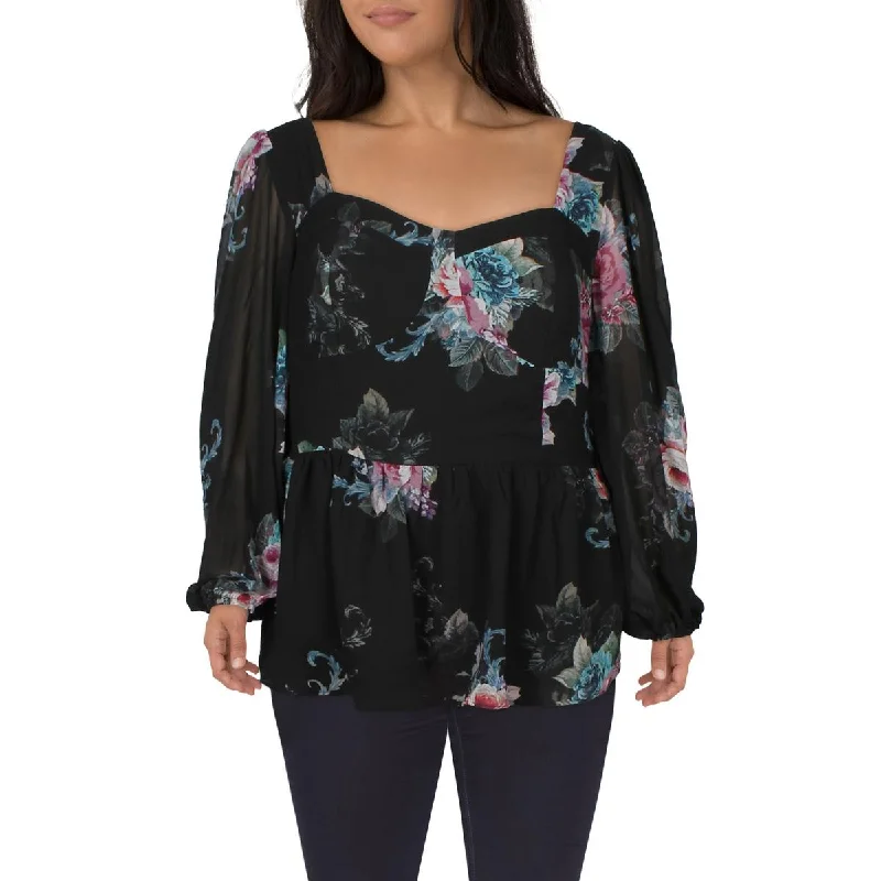 City Chic Womens Plus Floral Print  Blouse Boho Printed Blouse