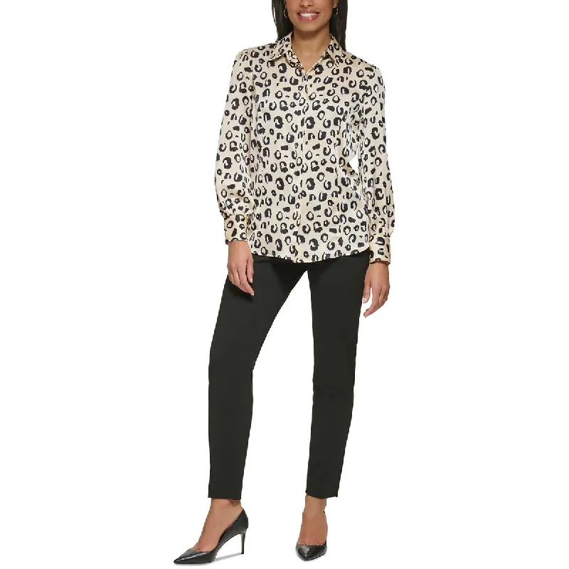 DKNY Womens   Animal Print Long Sleeves Blouse Semi-Sheer Blouse