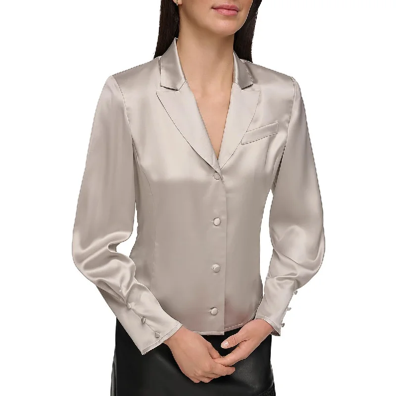 DKNY Womens Satin Tuxedo Blouse Modern Work Blouse