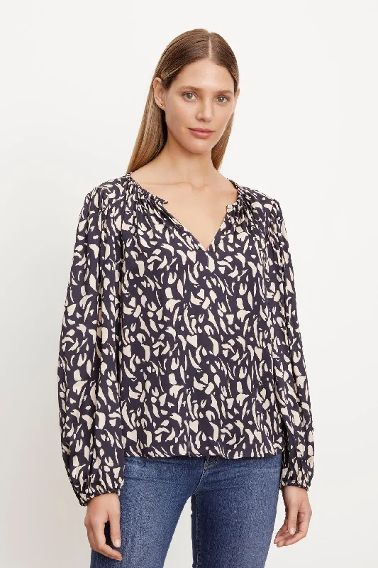 KADE PRINTED PEASANT BLOUSE Satin Drape Blouse