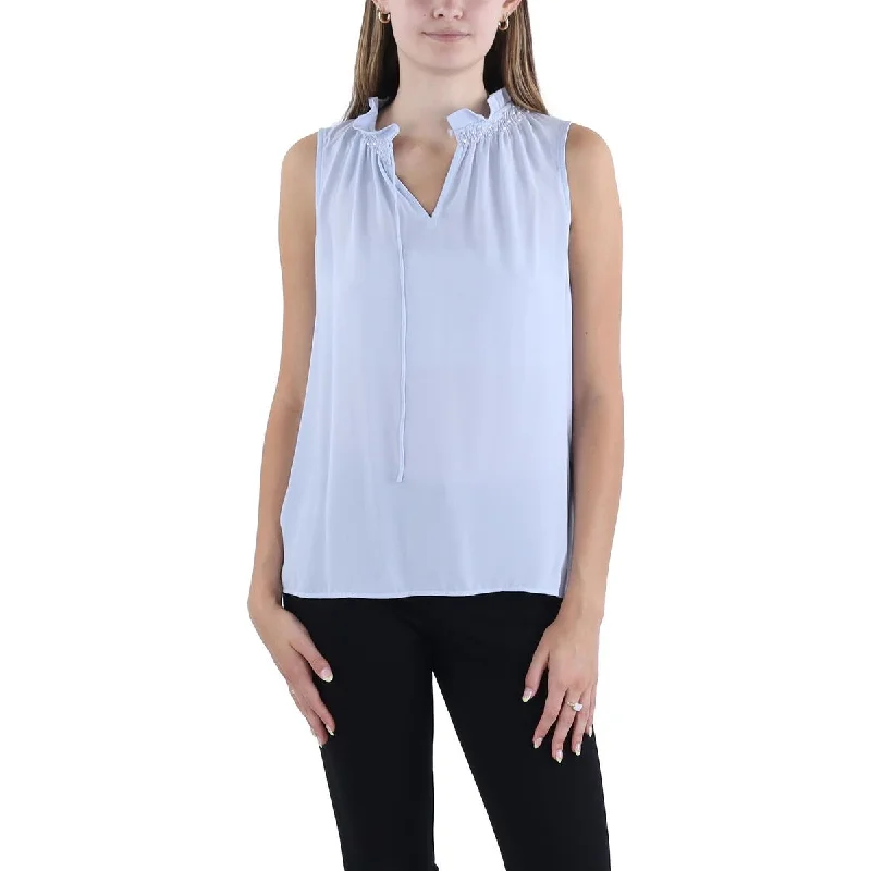 Karl Lagerfeld Paris Womens Sleeveless Embellished Blouse Gathered Detail Blouse