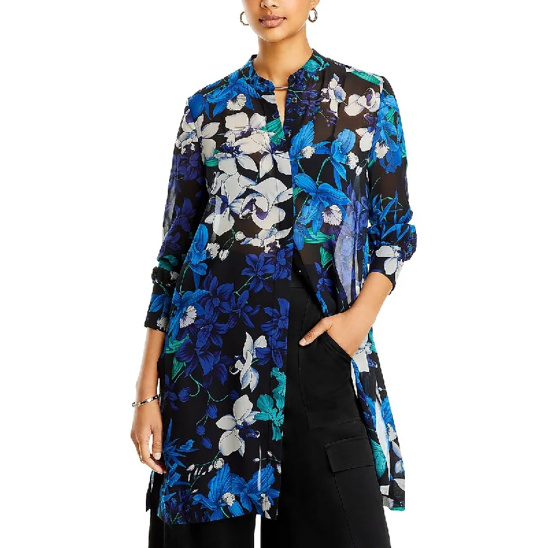 Kobi Halperin Womens Amy Floral Print Button-Down Blouse Elegant Peplum Blouse