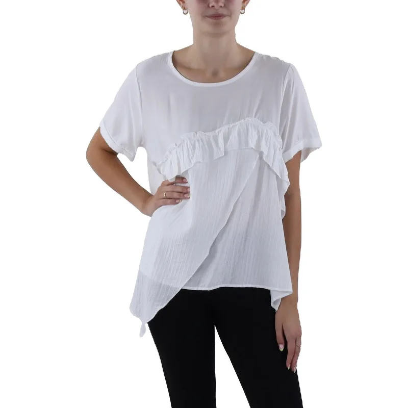 Madonna & Co. Womens Ruffled Asymmetric Blouse Boho Chic Blouse