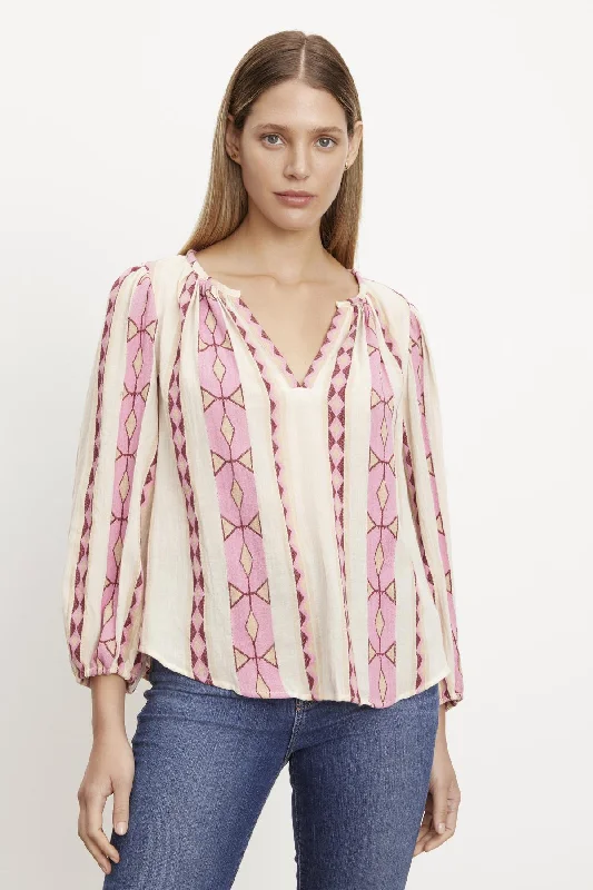 NANNI JACQUARD V-NECK BLOUSE Backless Summer Blouse