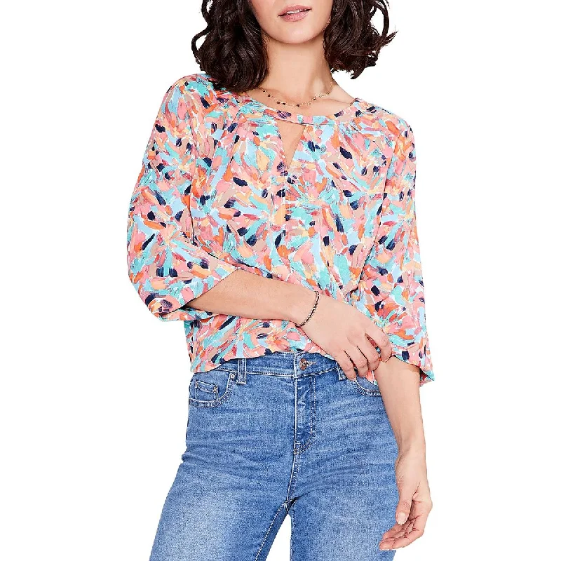 Nic + Zoe Womens Printed 3/4 Sleeve Blouse Airy Cotton Blouse