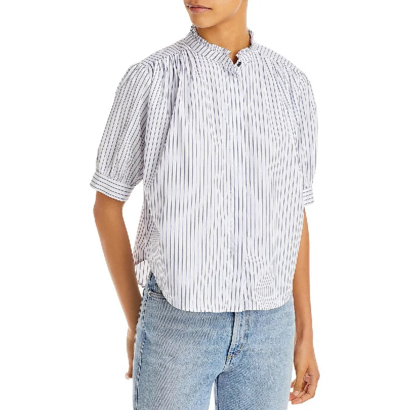 Rag & Bone Womens Ruffle Collar Short Sleeves Blouse Polished Work Blouse