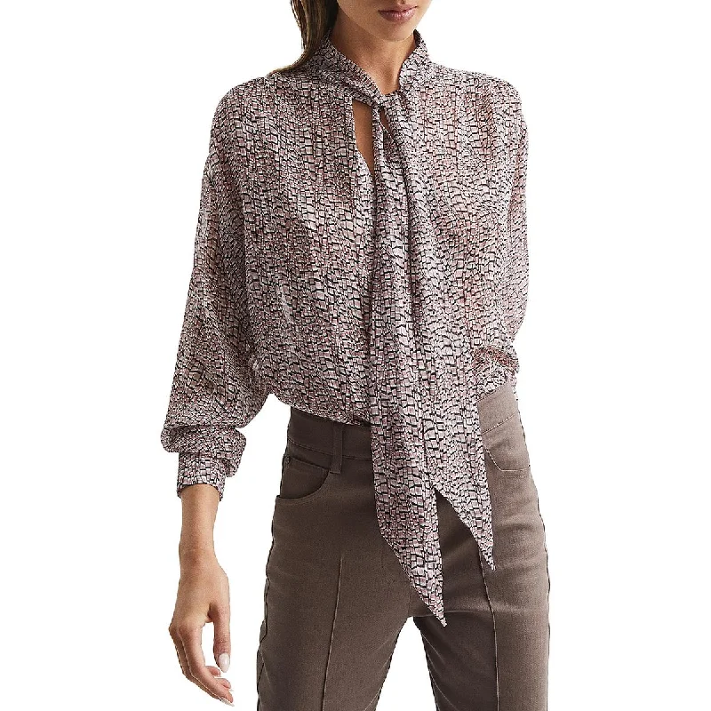 Reiss Womens Kelsie Chiffon Metallic Blouse Loose Fit Blouse