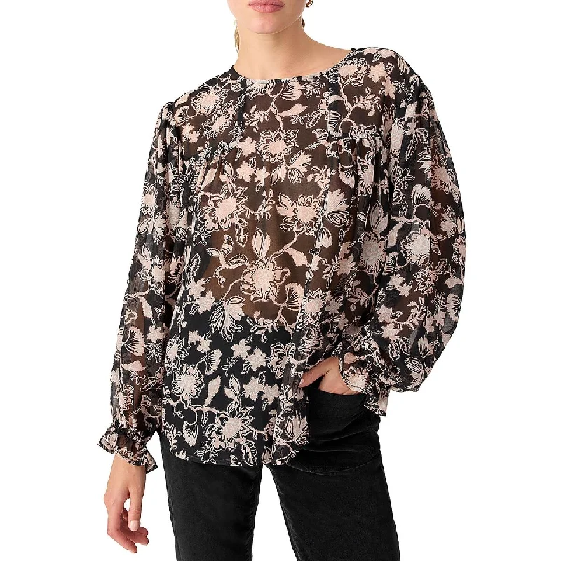 Sanctuary Womens Floral Print Bishop Sleeve Blouse Stylish Wrap Blouse