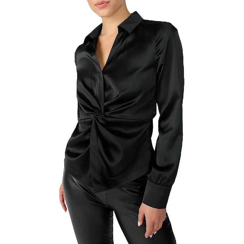 Sanctuary Womens Silk Knot Front Blouse Slim Fit Blouse