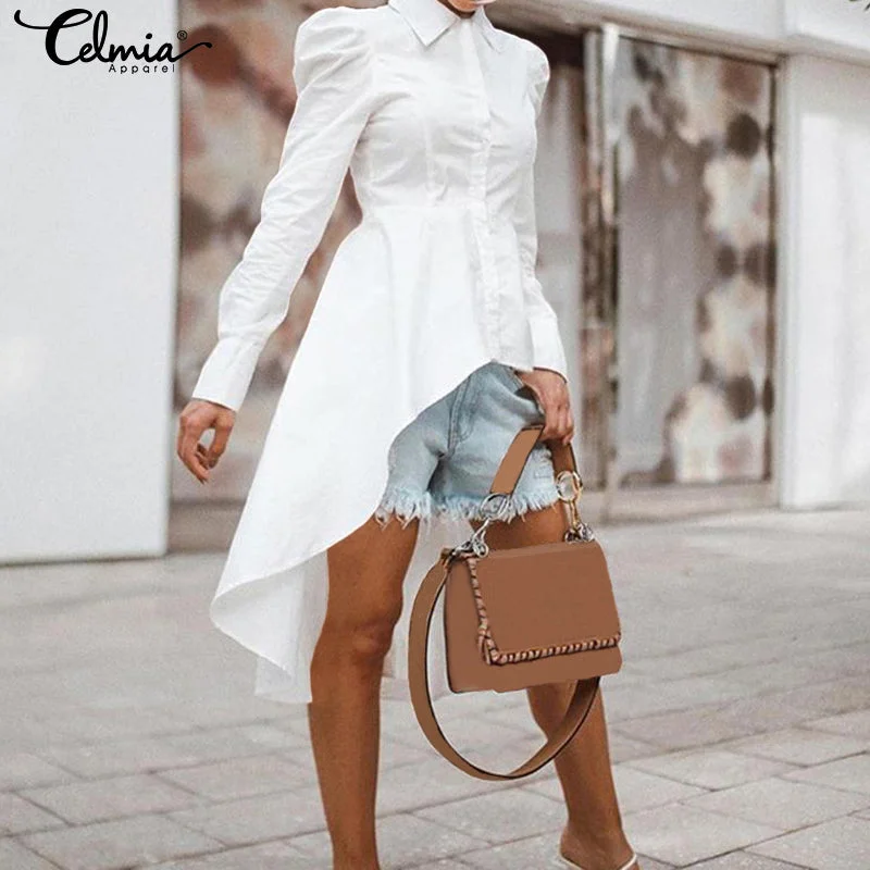 Stylish Tunic Tops Celmia 2019 Autumn Women Shirts Lapel Neck Long Sleeve Asymmetrical Blouses Casual Solid Party Blusas Mujer Chic Off-Shoulder Blouse