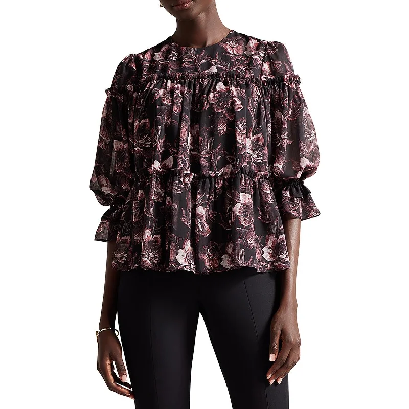 Ted Baker Womens Floral Print Puff Sleeve Blouse Smart Business Blouse