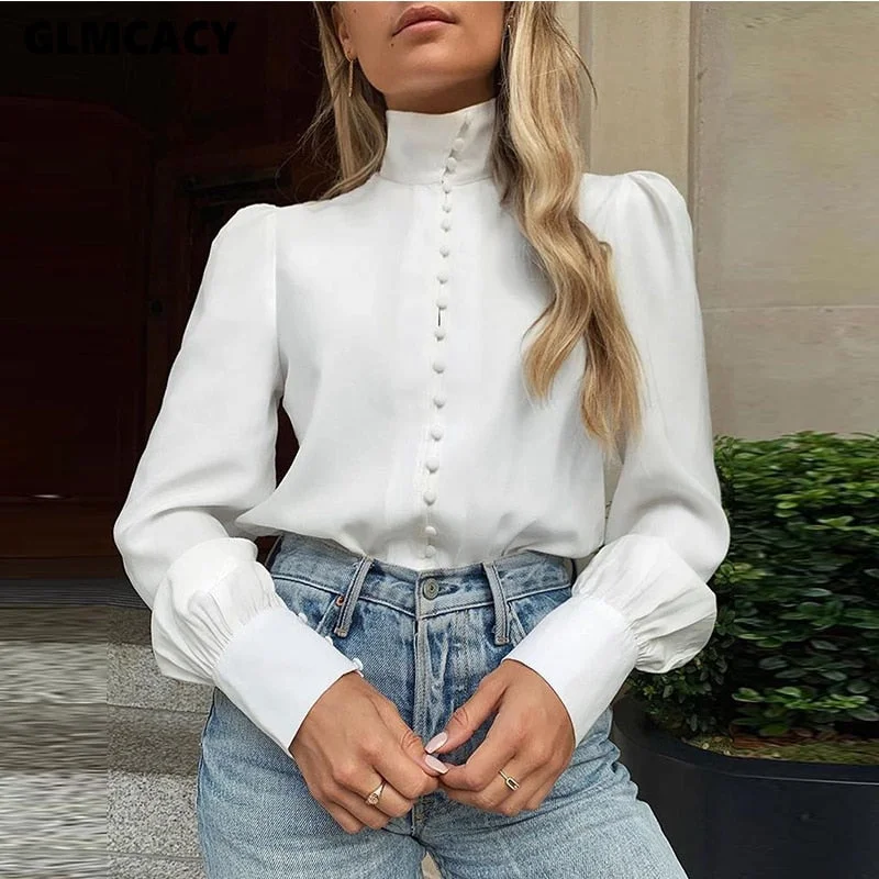 Women Solid Long Sleeve Single Breasted Blouses Tops Classy OL Workwear Chic Streetwear Autumn Shirts Elegant Tops Chic Wrap Blouse