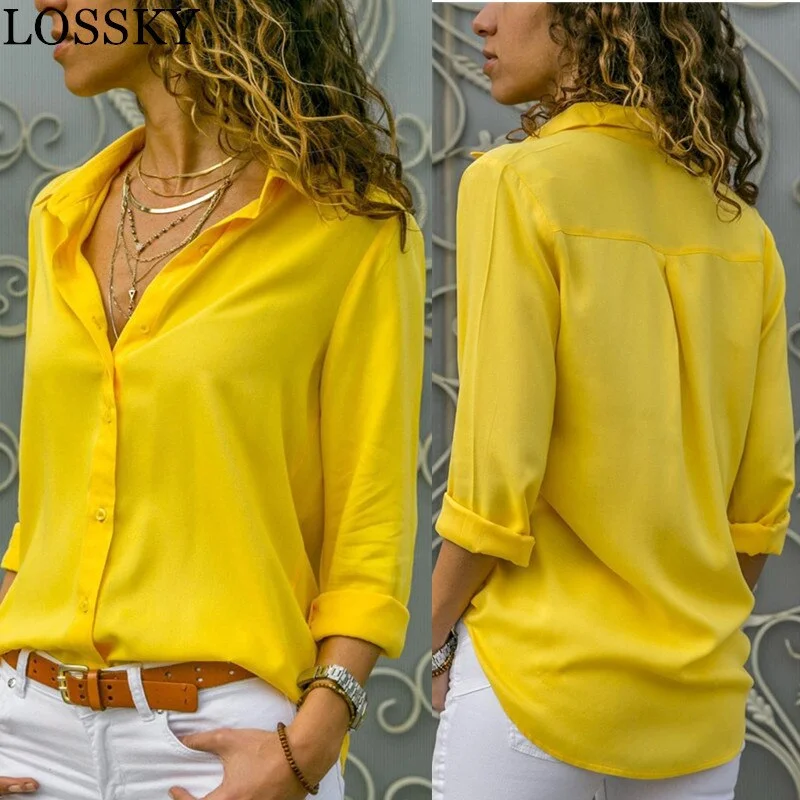 Women White Blouses Basic Selling Button Solid 2019 Autumn Long Sleeve Shirt Female Chiffon Women's Slim Clothing Plus Size Tops Satin Bow Blouse