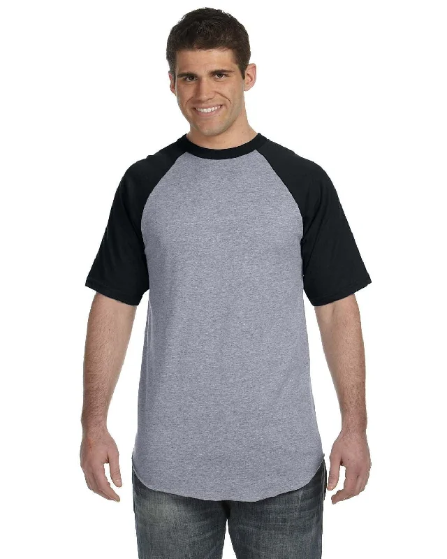 Augusta 50/50 Short Sleeve Raglan T-Shirt | Ath Hthr/ Black Collared Crew Neck Turtle Neck